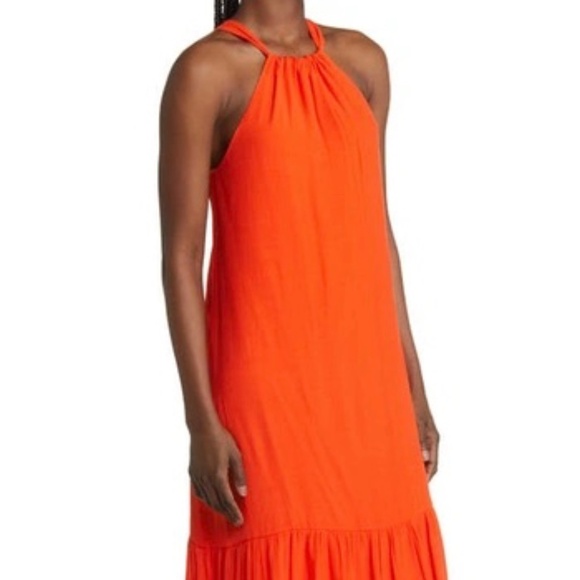 TREASURE & BOND Tie Back Halter Maxi Dress In Orange Cherry - Picture 3 of 7